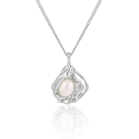 Collana con Ciondolo in Perla Artificiale in Argento Sterling S925 Design Irregolare a Lava Placcato Oro Argento Gioielli da Donna