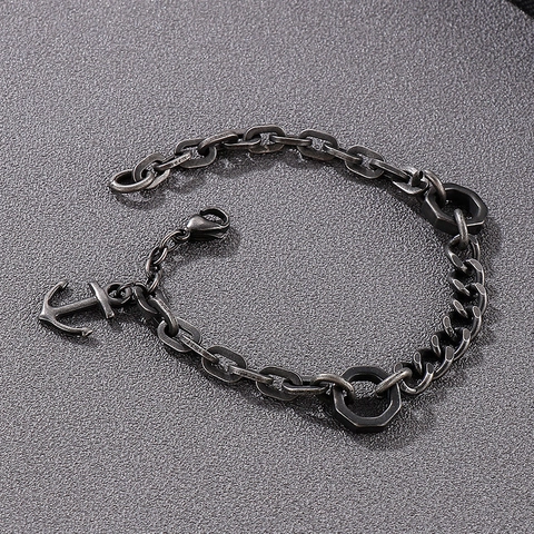 Pulsera De Acero Inoxidable Para Hombre Con Colgante De Ancla Y Tuercas Hexagonales Joyería Cadena Estilo Punk