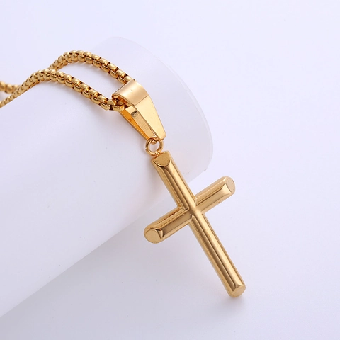 Collier Pendentif Croix Plaqué Or 18k Acier Inoxydable 316L Chaîne De Boîte Bijoux Minimalistes Hommes Femmes