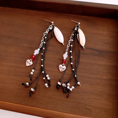 Pendientes Largos De Borlas Bohemios Vintage Con Poste De Plata Esterlina 925 Colgante De Corazón Con Concha Para Mujer