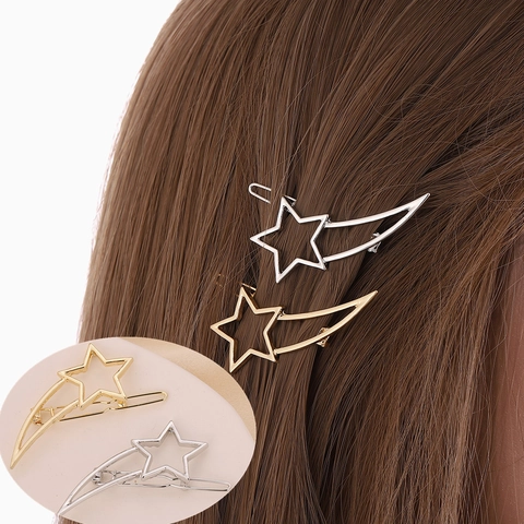 Pinza De Pelo Estrella Luna Hueca Aleación Metal Estrella Fugaz Pasador Horquilla Elegante Para Mujeres Niñas