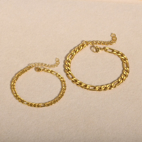 Pulsera De Cadena Figaro De Acero Inoxidable Ajustable Joyería Minimalista Pulida Para Mujer