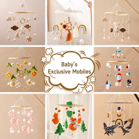 Baby Crib Mobile Wooden Felt Hanging Soothing Wind Chime Nursery Decoration Handmade Newborn Infant Bedside Rotating Toy