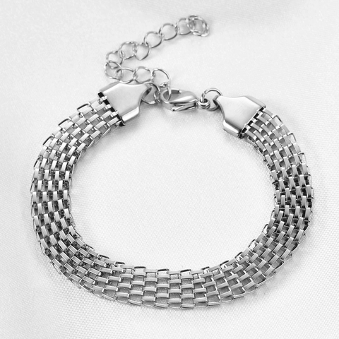 Bracciale In Maglia Intrecciata Placcato Oro 18K Acciaio Inossidabile Largo Gioielli Di Moda Minimalisti Per Donna