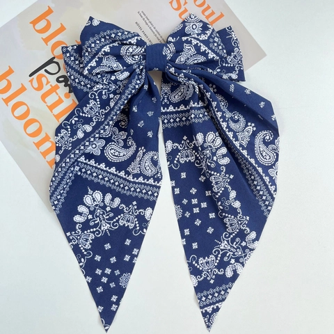 Fermaglio Per Capelli Con Fiocco Grande Vintage Stampa Paisley Leopardo Nastro Lungo Tessuto Di Raso Clip A Molla In Metallo Accessorio Elegante Per Donne