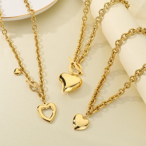 Collar Con Colgante De Corazón De Acero Inoxidable Cierre OT Cadena Gruesa Joyería De Moda Para Mujeres Estilo Minimalista