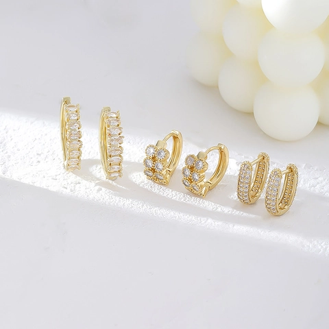 Koperen Creolen Voor Dames Met Zirkonia Marquise Bloemig Pave U-Vormige Mode-Sieraden