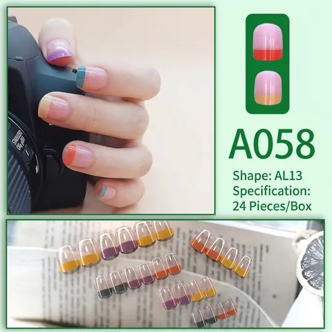 Press On Nails Colorful Art Designs Removable Fake Nail Tips For Women Daily Manicure Decorative