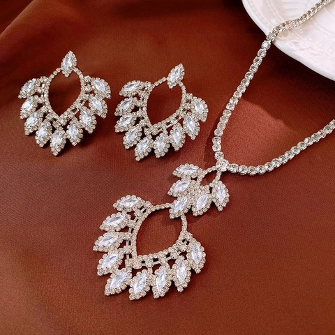 Collana E Orecchini A Goccia In Zirconia Cubica Di Lusso Elegante Zircone Marquise Matrimonio Festa Perno In Argento