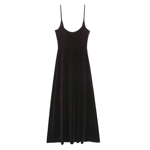 Samt Cami Maxi Kleid Verstellbare Spaghettiträger Elegant Vintage Einfarbig Slim Fit High End Abendparty Kleid Damen