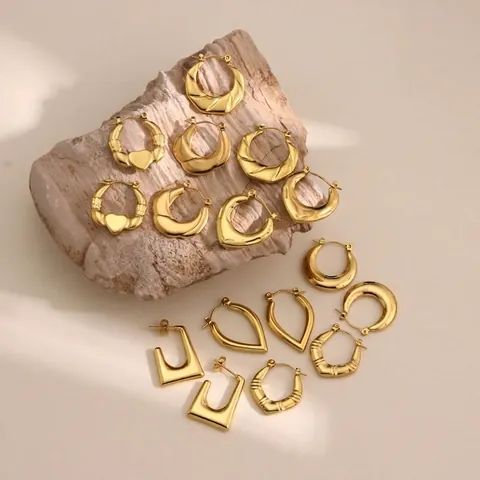 Pendientes De Acero Inoxidable Bañados En Oro De 18K Corazón Geométrico Joyería De Moda Resistente Para Mujer