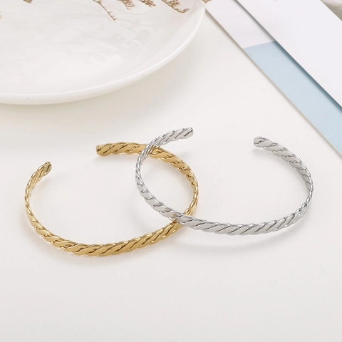 Brazalete Abierto Trenzado De Acero Inoxidable En Forma De C Tejido Minimalista Ajustable Pulsera De Moda Para Mujer
