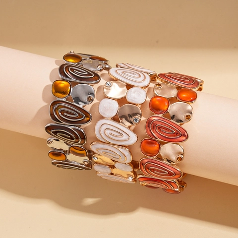 Bracciale Largo In Lega Retro Bohemian Con Smalto A Goccia Olio E Strass Elastico Splicing Gioielli Geometrici Per Donna