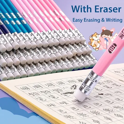 Wood Pencils Posture Correction Hole Design Triangle Barrel HB 2B Graphite Kids Students Eraser Top School Supplies