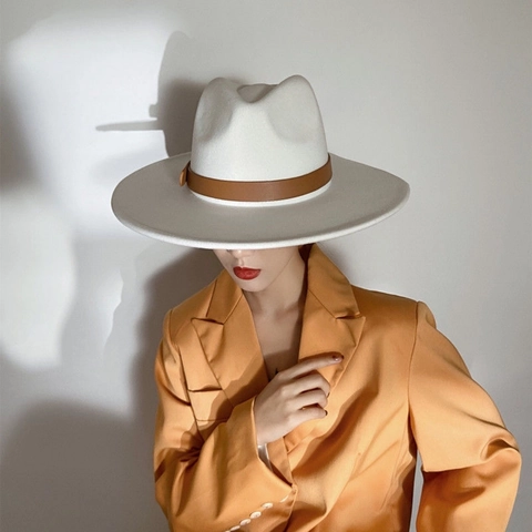 Cappello Fedora in Lana Vintage Tesa Larga Berretto Jazz Cinturino in Pelle per Uomo Donna Elegante Autunno Inverno Festa Cappello Formale