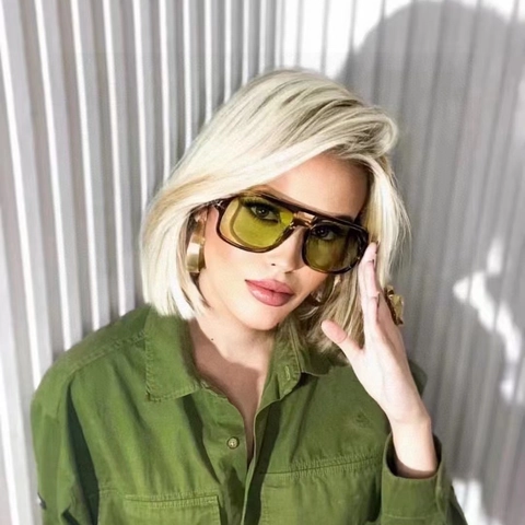Retro Square Aviator Sunglasses For Men Women Double Bridge UV400 Protection Plastic Frame Metal T Hinge Fashion