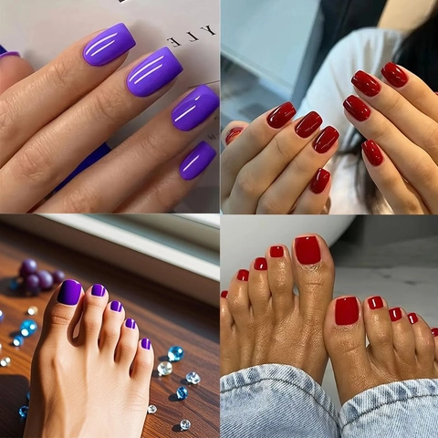 Glossy Solid Color Press On Nails ABS Artificial Full Cover Fake Fingernails And Toenails Fashion For Women