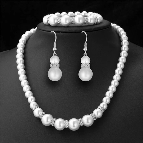 ABS Imitationsperlen Halskette Armband Und Ohrringe Legierung Strass Eleganter Schmuck Hochzeit Party Damen Accessoire