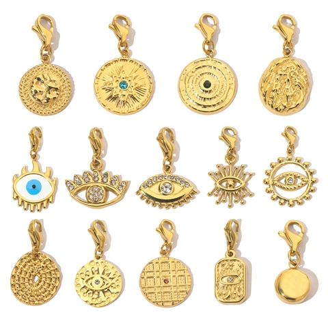 Evil Eye Stainless Steel Pendants Retro Bohemian DIY Charms With Lobster Clasp Zircon Inlaid Vintage Jewelry Making