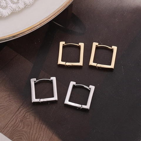 Minimalistische Kupfer Geometrische Quadratische Creolen Für Damen Personalisierter Punk-Stil Metallic Gold Silber Mode Ohrschmuck