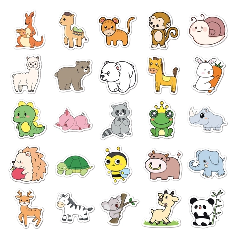 50 Pieces Forest Animal Stickers Cartoon Forest Baby Doodle Decals For Kids Birthday Party Waterproof Water Cup Laptop Stickers