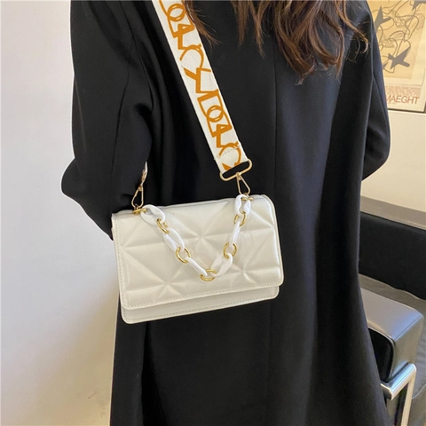 Sac À Bandoulière Matelassé Pour Femmes Mode Cuir PU Motif Triangle Géométrique Large Bandoulière Chaîne Décorative