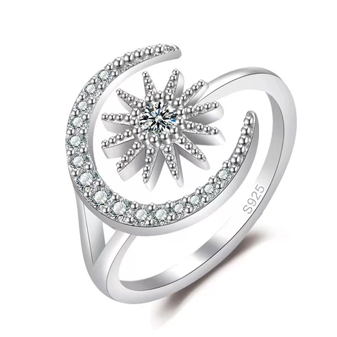 Sun Moon Star Adjustable Open Ring 925 Sterling Silver Cubic Zirconia Micro Pave Fashion Jewelry For Women