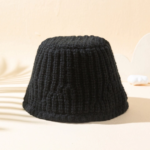 Women Retro Knit Bucket Hat Solid Color Warm Cable Knitted Acrylic Beanie Vintage Flat Top Winter