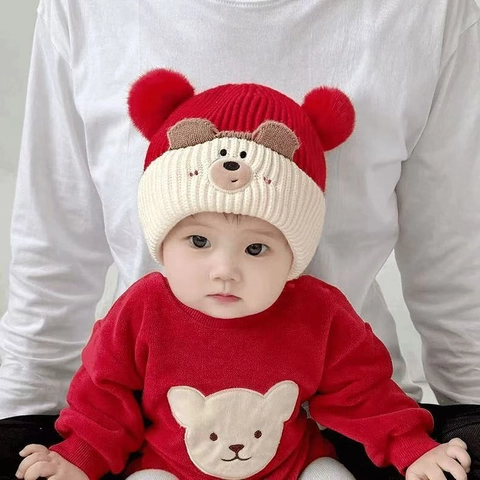 Baby Beanie Mütze Gestrickte Wolle Winter Warm Ohrenschutz Cartoon Tier Kleinkind Säugling Jungen Mädchen Süße Bommel