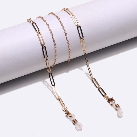 Cadena Gafas Moda Metal Correa Antideslizante Eslabón Geométrico Rectangular Cordón Gafas Con Bucles Silicona Dorado