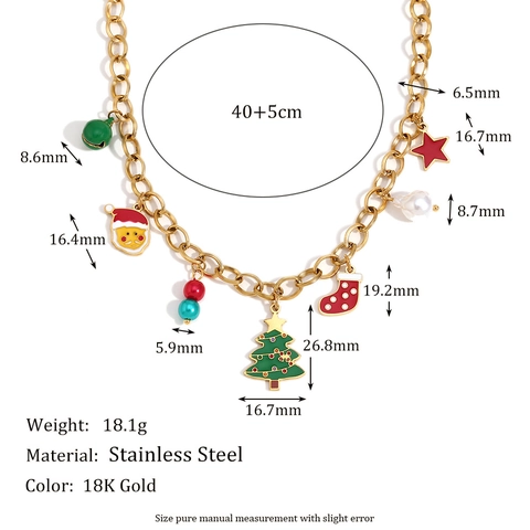 Collana Charms Natalizi Acciaio Inossidabile Placcato Oro 18K Babbo Natale Albero Stella Perla Artificial Sintetica Gioielli Donna