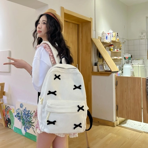 Zaino In Velluto A Coste Con Decorazione A Fiocco Stile Giapponese Ins Borsa Da Scuola Per Studenti Grande Capacità