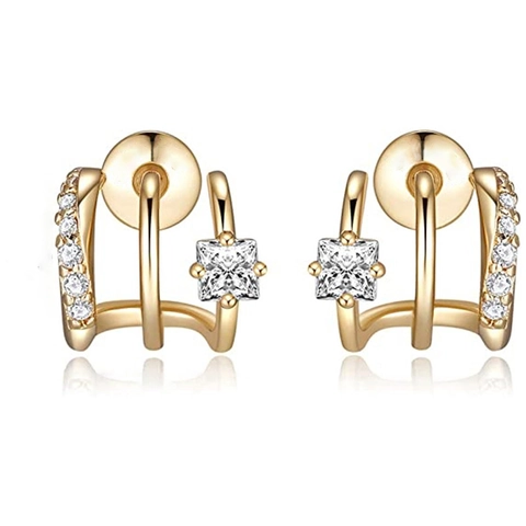 Exquisite Copper Zirconia Stud Earrings Gold Plated Three-claw Curved Line Square Main Stone Fashion Commuter Women Jewelry