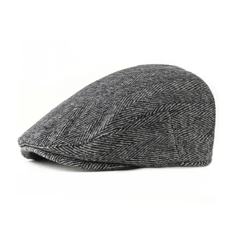 Vintage Herren Schiebermütze Fischgrätenmuster Wolle Mischung Britische Retro Newsboy Mütze Herbst Winter