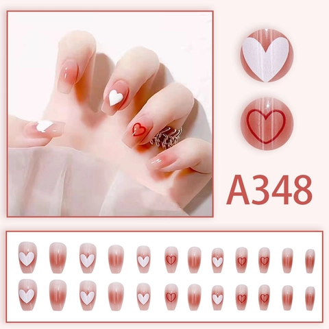 Press On Nails Heart Pattern Gradient Pink Blush Style Medium Square Round Shape Removable False Nails For Women