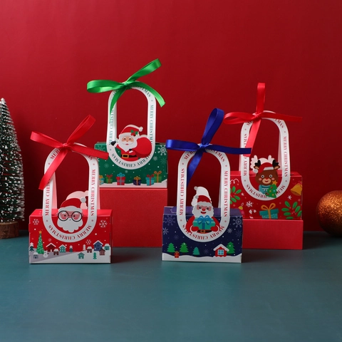 Scatole Regalo Di Natale Sacchetti Di Carta Portatili Con Manico In Nastro Cartone Animato Babbo Natale Renna Festa Di Vacanza Contenitore Per Dolci