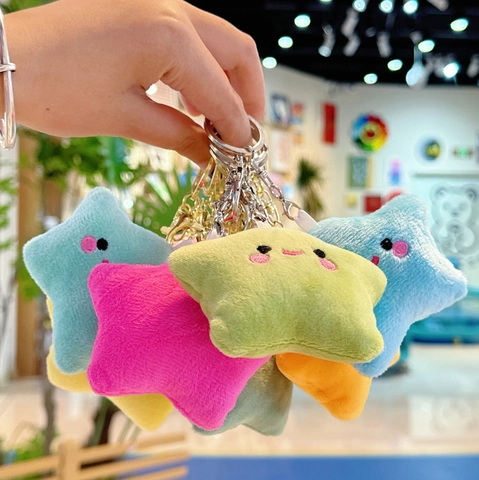 Star Plush Keychain Smiling Face Embroidered Soft Short Plush Padded Toy Bag Charm Backpack Pendant For Girls Students Kawaii Aesthetic Decor