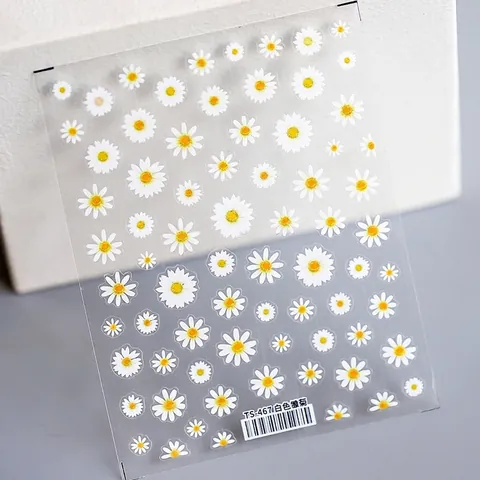 Autocollants Art Des Ongles Marguerite Blanche 5D Mat Translucide Design Fleur Style Japonais Décalcomanies Adhésives Décoration Manucure Florale