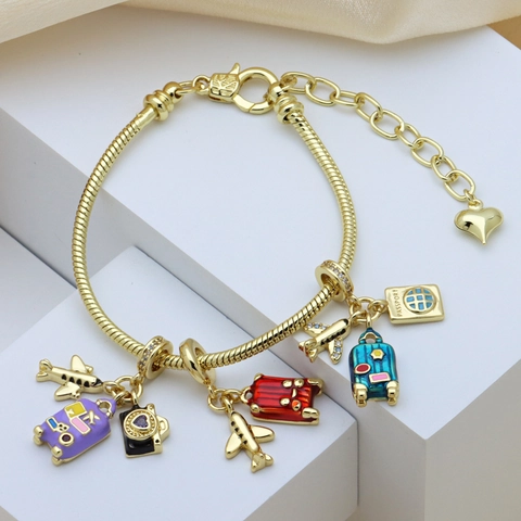 Reise Thema Armband Anhänger Kupfer Emaille Flugzeug Koffer Basketball Schildkröte Herz Für Damen Schmuckherstellung