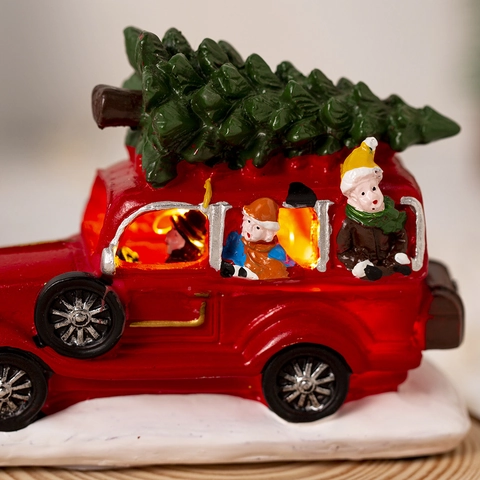 Weihnachtsleuchtendes Rotes Retro Auto Ornament Harz LED Desktop Festliche Feiertagsdekoration
