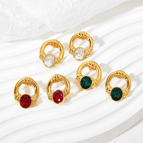 Vintage Creolen Edelstahl Gewebt Geometrisch Oval Zirkonia Stecker Für Damen Eleganter Schmuck