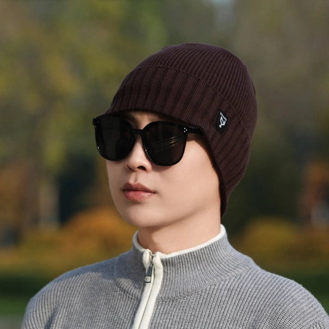 Winter Beanie Hat For Men Women Warm Fleece Lined Thickened Ribbed Knitted Cap Outdoor Windproof Cuffed Skull Hat