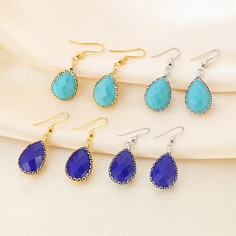 Boucles D'oreilles Pendantes Goutte Vintage Acier Inoxydable Verre Facetté Géométrique Crochet Bijoux Pour Femmes Élégant