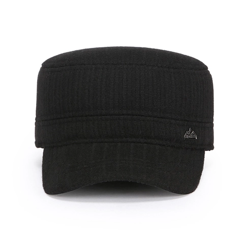 Berretto Cadet Uomo Cotone Lana Cappello Piatto Inverno Caldo Antivento Con Paraorecchie Outdoor Regolabile Distintivo Metallo