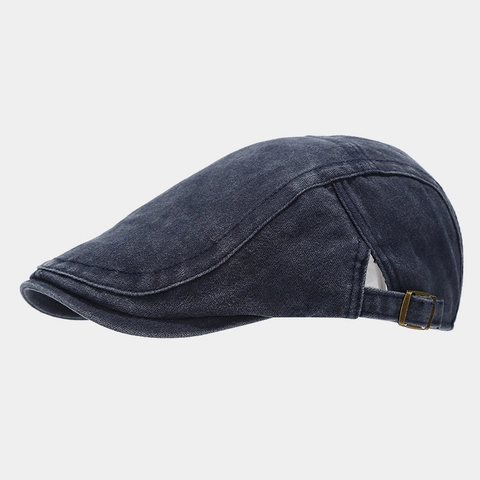 Retro Washed Cotton Flat Cap Adjustable Metal Buckle Distressed Denim Style Ivy Newsboy Hat For Men Women Casual