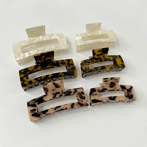 Pinzas Para El Cabello De Acetato Grandes Rectangulares Carey Mármol Antideslizantes Para Mujeres Niñas