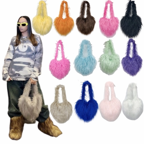 Borsa A Tracolla A Forma Di Cuore In Pelliccia Sintetica Borsa A Spalla In Peluche Morbida Per Donna