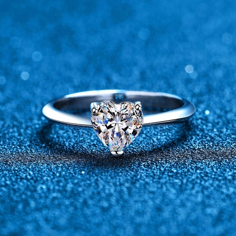 S925 Argento Sterling Cuore Moissanite Anello Per Donna Fidanzamento Matrimonio Banda Romantico Moda Gioielli Cuore Forma Anello