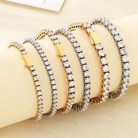 Stainless Steel Zircon Tennis Chain Necklace And Bracelet Hip Hop Versatile Fashion Jewelry For Men And Women
