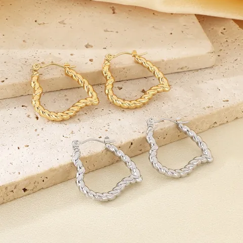 Pendientes De Aro De Corazón Acero Inoxidable Textura De Cuerda Retorcida Joyería Minimalista Para Mujeres Estilo Vintage Elegante